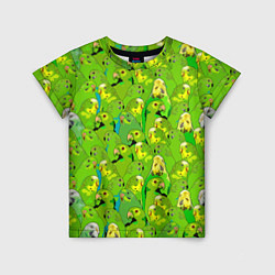 Детская футболка Зеленые волнистые попугайчики