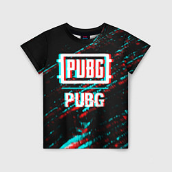 Детская футболка PUBG в стиле glitch и баги графики на темном фоне