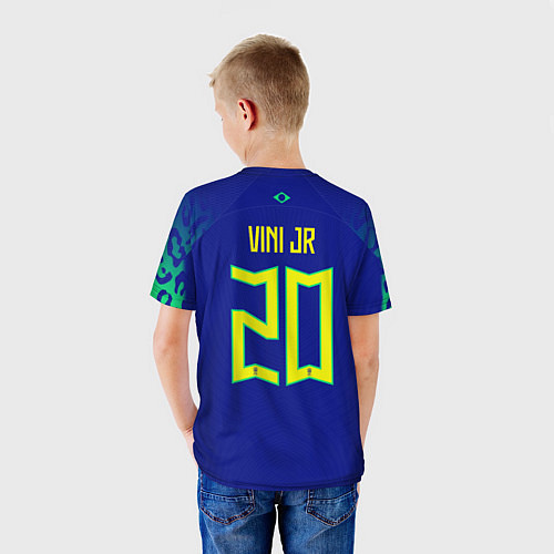 Детская футболка Винисиус Жуниор ЧМ 2022 сборная Бразилии гостевая / 3D-принт – фото 4