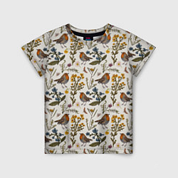 Детская футболка Птицы малиновки и зверобой