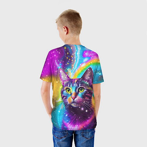 Детская футболка Полосатый кот с разноцветной звездной туманностью / 3D-принт – фото 4