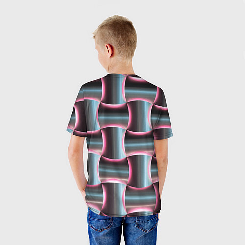 Детская футболка Множество полурозовых изогнутых четырёхугольников / 3D-принт – фото 4