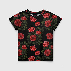 Детская футболка Красные розы на черном - паттерн