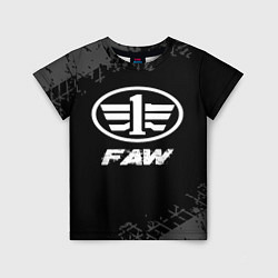 Детская футболка FAW speed на темном фоне со следами шин
