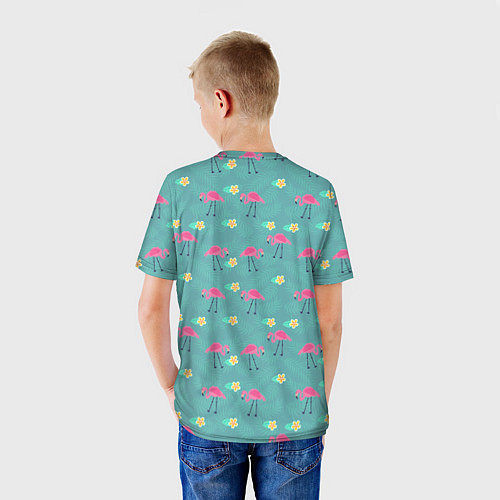 Детская футболка Летний паттерн с фламинго / 3D-принт – фото 4