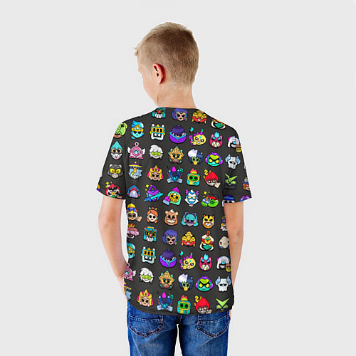 Детская футболка Значки на скины Бравл Старс Brawl Черный фон Пины / 3D-принт – фото 4