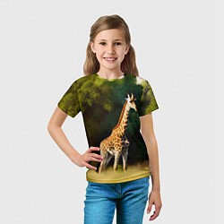 Футболка детская Жираф на фоне деревьев, цвет: 3D-принт — фото 2