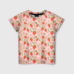 Детская футболка Паттерн клубника и цветы