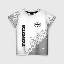 Детская футболка Toyota speed на светлом фоне со следами шин: надпи