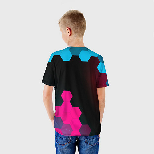 Детская футболка Fiat - neon gradient: надпись, символ / 3D-принт – фото 4