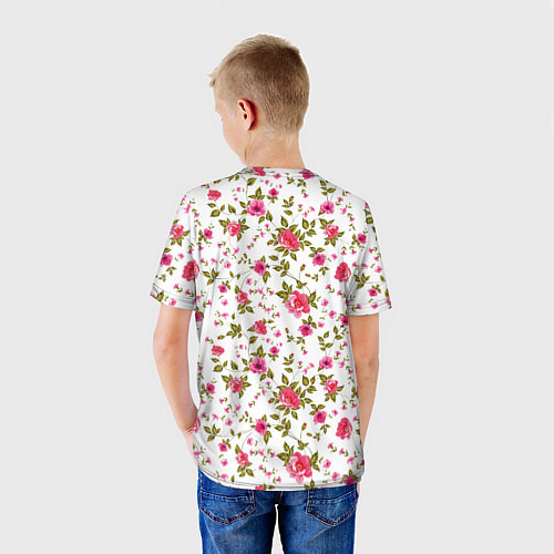 Детская футболка Розовые цветы на белом фоне / 3D-принт – фото 4