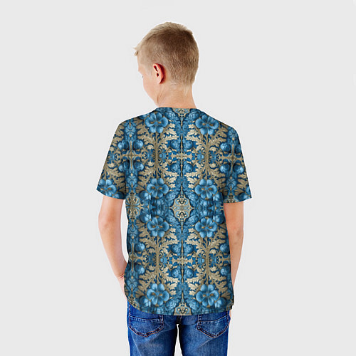 Детская футболка Сине-золотой цветочный узор / 3D-принт – фото 4