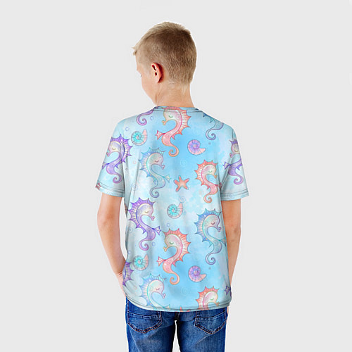 Детская футболка Морские коньки - паттерн / 3D-принт – фото 4