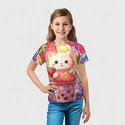 Футболка детская Котик в клубничком коктейле, цвет: 3D-принт — фото 2