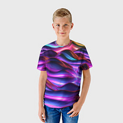 Футболка детская Неоновые синие и фиолетовые волны, цвет: 3D-принт — фото 2