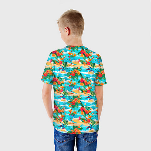 Детская футболка Гавайский стиль море и цветы / 3D-принт – фото 4