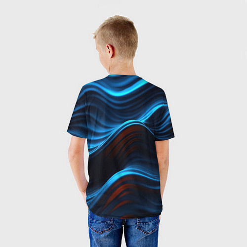 Детская футболка Синие волны абстракт / 3D-принт – фото 4
