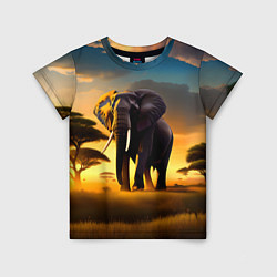 Детская футболка Слон и рассвет в саванне