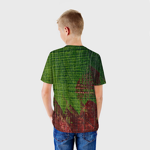 Детская футболка Зелёная и бордовая текстура / 3D-принт – фото 4