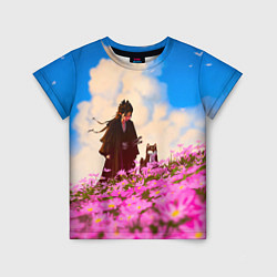 Детская футболка Девушка самурай и сиба ину