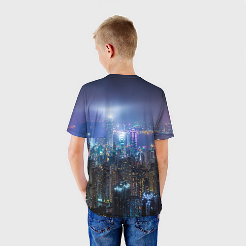 Детская футболка Большой город в розово-голубых огнях / 3D-принт – фото 4