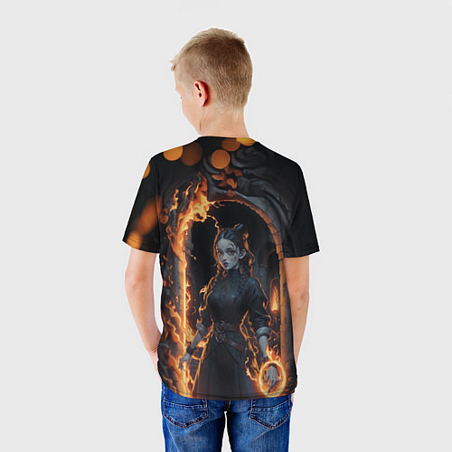 Детская футболка Готическая девушка с двумя косами огненная магия / 3D-принт – фото 4