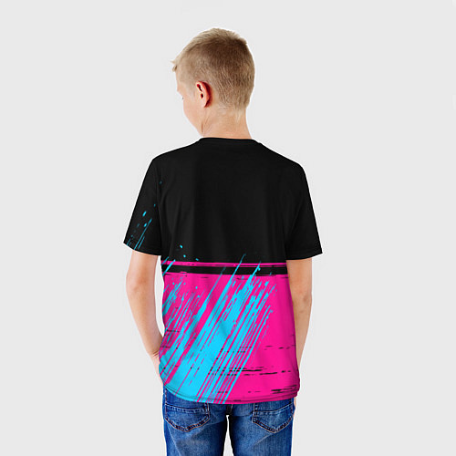 Детская футболка Poppy Playtime - neon gradient: символ сверху / 3D-принт – фото 4