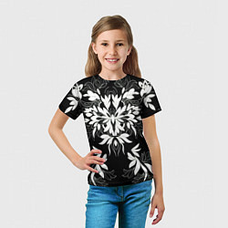 Футболка детская Цветы орнамент чб, цвет: 3D-принт — фото 2