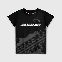 Детская футболка Jaguar speed на темном фоне со следами шин: символ