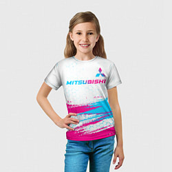 Футболка детская Mitsubishi neon gradient style: символ сверху, цвет: 3D-принт — фото 2