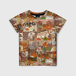 Детская футболка Коллаж из сказочных зверей - совы, белки, ёжики