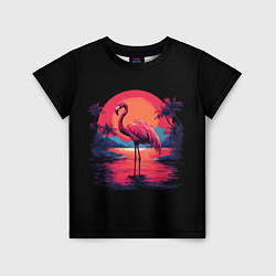 Детская футболка Розовый фламинго среди пальм