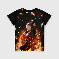 Детская футболка Незуко и пламя - клинок