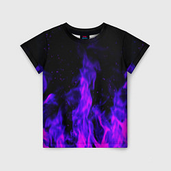 Детская футболка Неоновый огонь на черном фоне