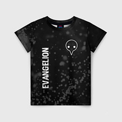 Детская футболка Evangelion glitch на темном фоне: надпись, символ