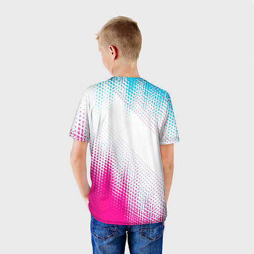 Детская футболка Fiat neon gradient style: символ сверху / 3D-принт – фото 4