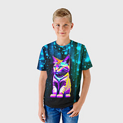 Футболка детская Космический котёнок - звездопад, цвет: 3D-принт — фото 2