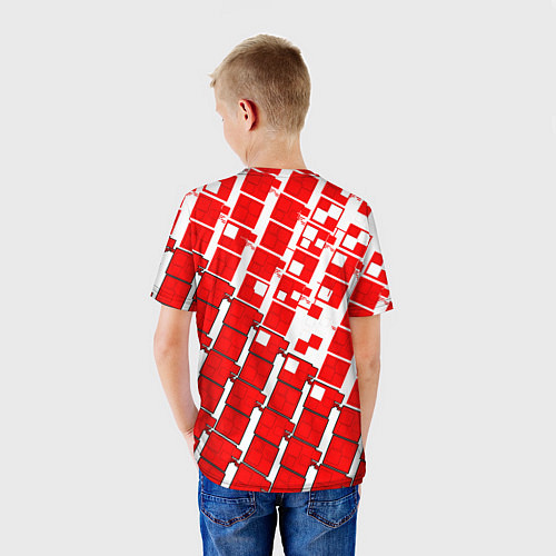 Детская футболка Киберпанк квадраты красные / 3D-принт – фото 4