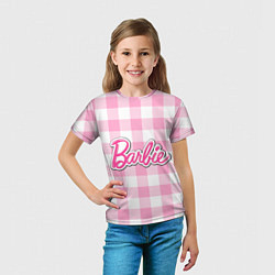Футболка детская Барби лого розовая клетка, цвет: 3D-принт — фото 2