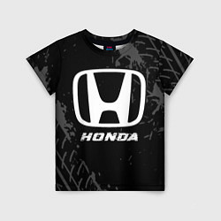 Детская футболка Honda speed на темном фоне со следами шин