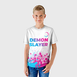 Футболка детская Demon Slayer neon gradient style: символ сверху, цвет: 3D-принт — фото 2