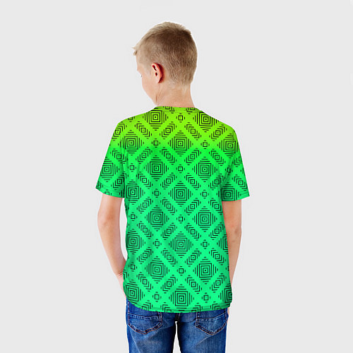 Детская футболка Желто-зеленый градиентный фон с геометрическим узо / 3D-принт – фото 4