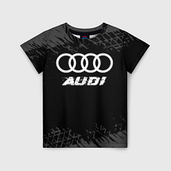 Детская футболка Audi speed на темном фоне со следами шин