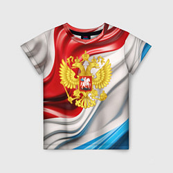 Детская футболка Герб России на фоне флага