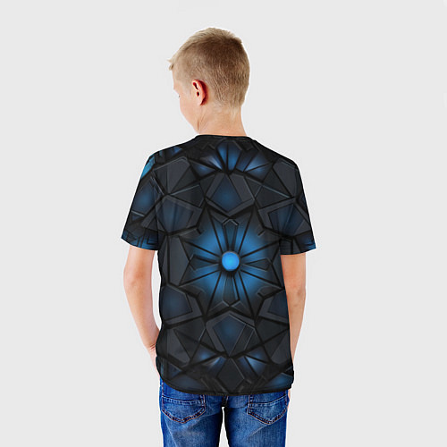 Детская футболка Калейдоскопные черные и синие узоры / 3D-принт – фото 4