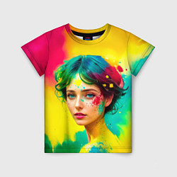 Детская футболка Девушка с зелёными глазами в брызгах краски