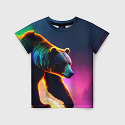 Детская футболка Неоновый светящийся медведь гризли