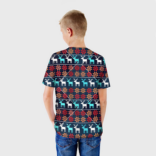 Детская футболка Новогодние олени и снежинки узор / 3D-принт – фото 4