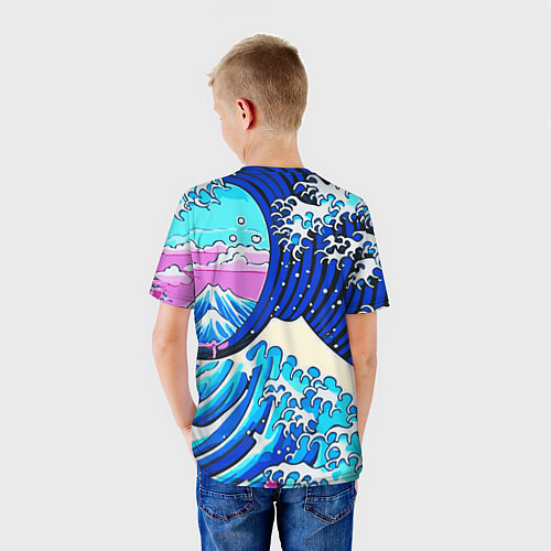 Детская футболка Большая волна в Канагаве сакура / 3D-принт – фото 4