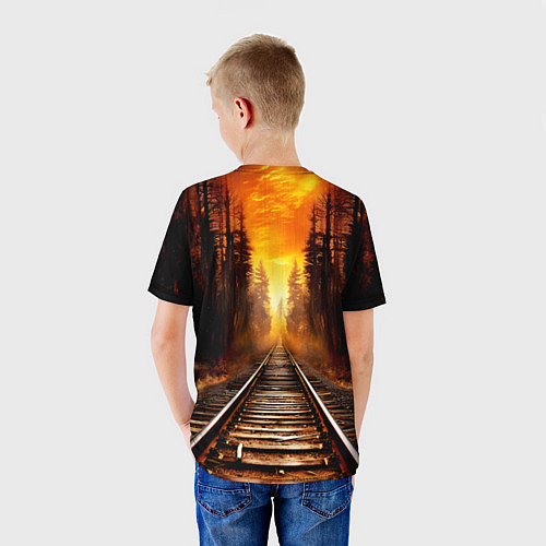 Детская футболка Железная дорога на закате / 3D-принт – фото 4